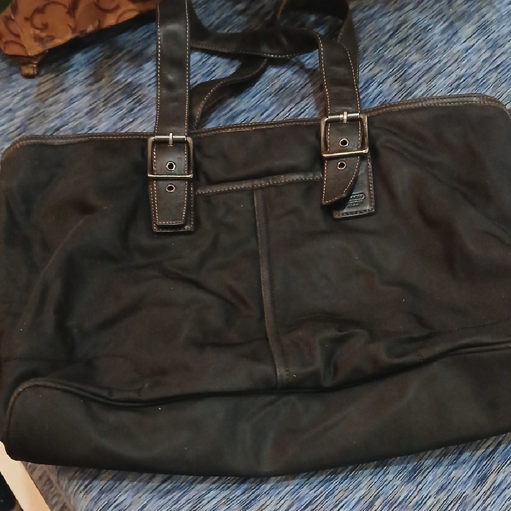 Coach Hamptons Weekend Black Nylon Leather Trim Tote Bag 6449